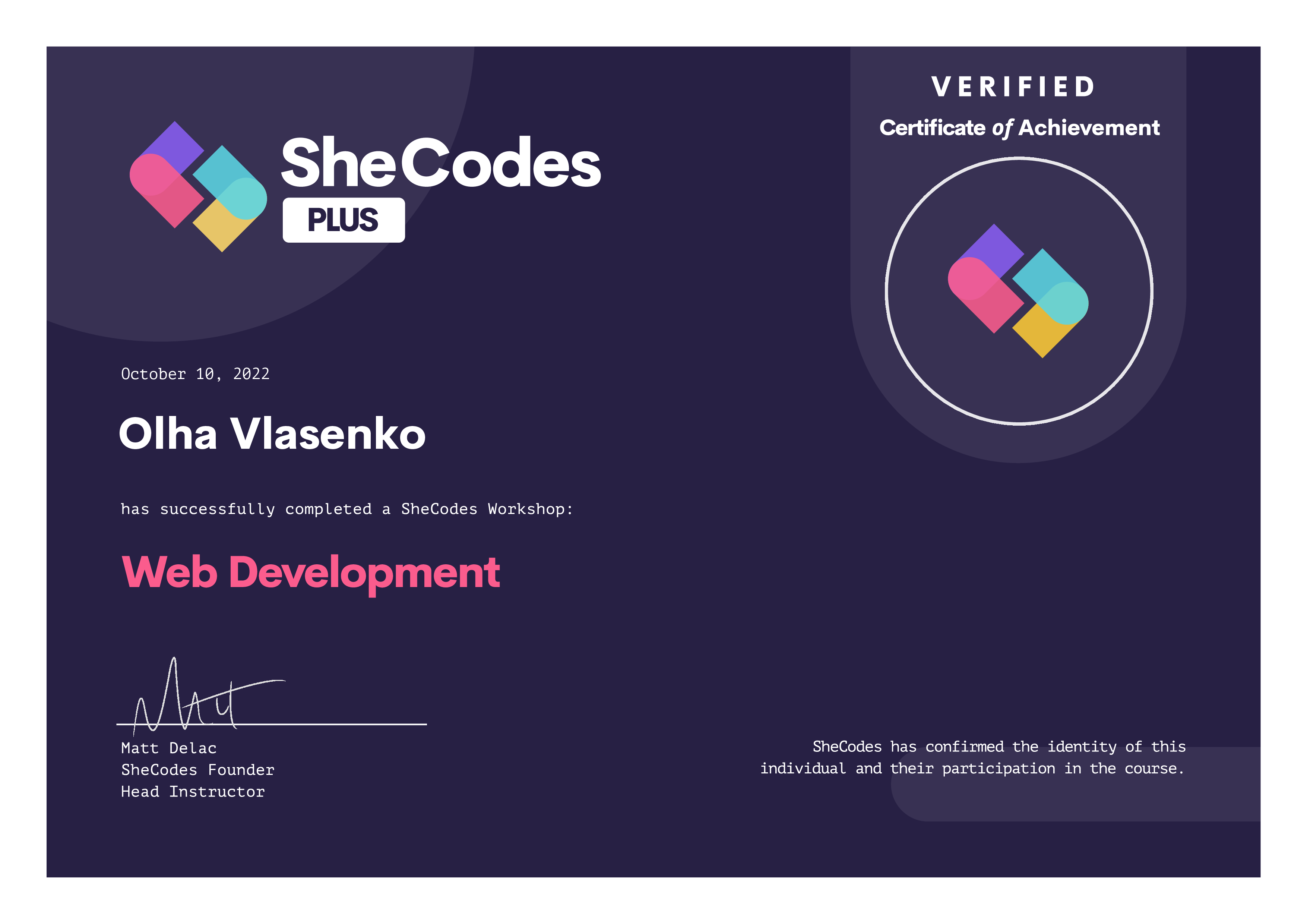 Certificates SheCodes